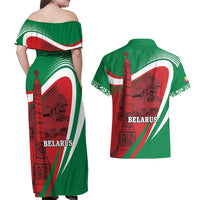 Belarus Independence Day Couples Matching Off Shoulder Maxi Dress and Hawaiian Shirt Brest Fortress And Victory Square