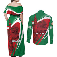 Belarus Independence Day Couples Matching Off Shoulder Maxi Dress and Long Sleeve Button Shirt Brest Fortress And Victory Square