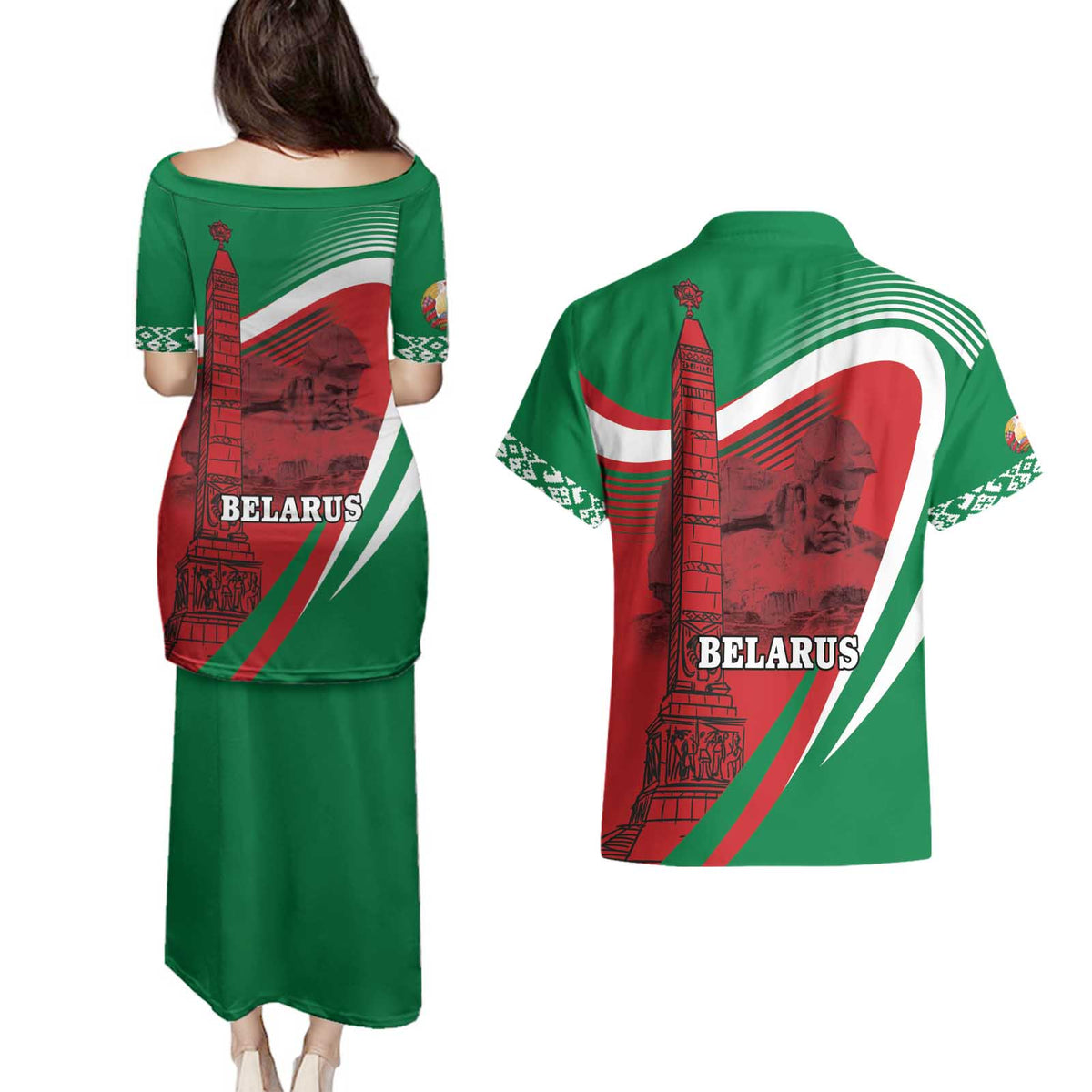 Belarus Independence Day Couples Matching Puletasi and Hawaiian Shirt Brest Fortress And Victory Square