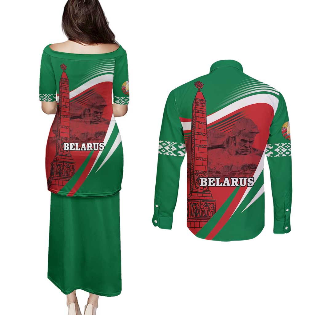 Belarus Independence Day Couples Matching Puletasi and Long Sleeve Button Shirt Brest Fortress And Victory Square
