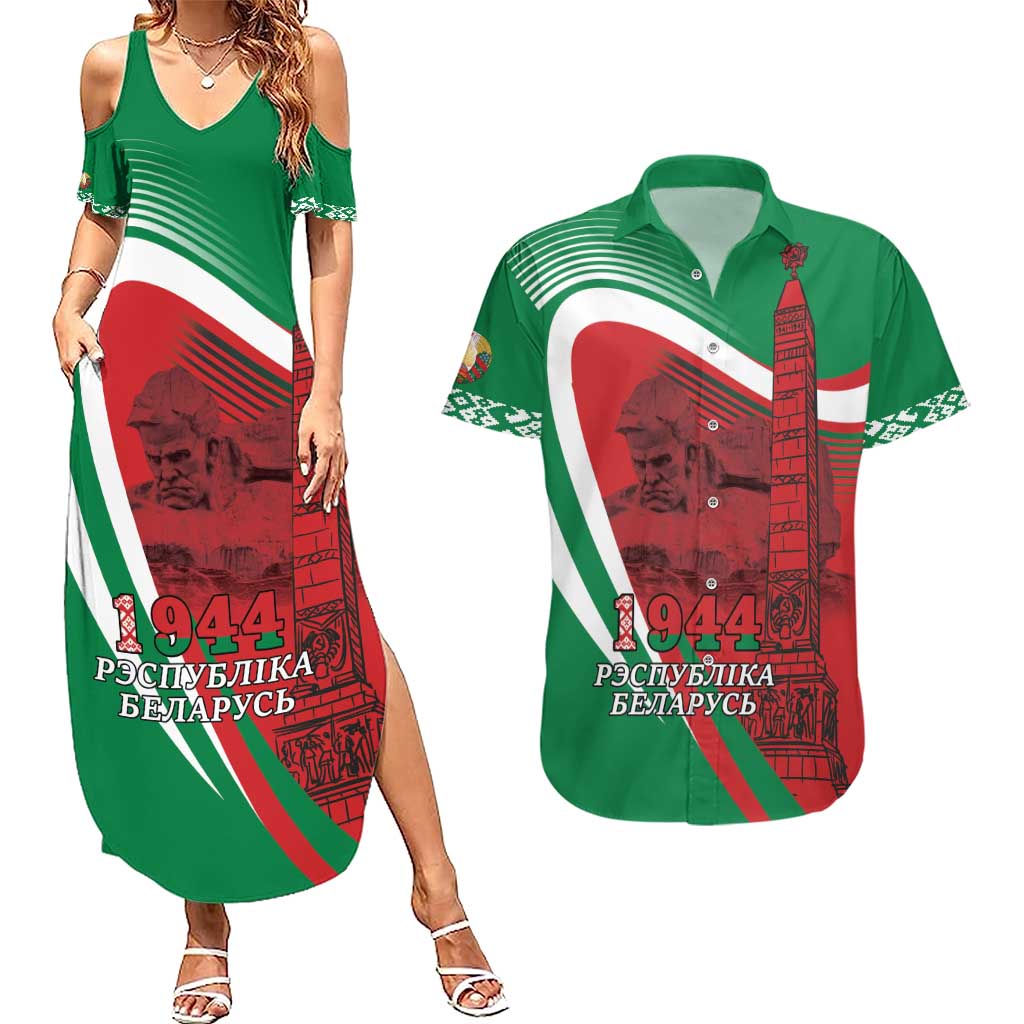 Belarus Independence Day Couples Matching Summer Maxi Dress and Hawaiian Shirt Brest Fortress And Victory Square