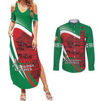 Belarus Independence Day Couples Matching Summer Maxi Dress and Long Sleeve Button Shirt Brest Fortress And Victory Square