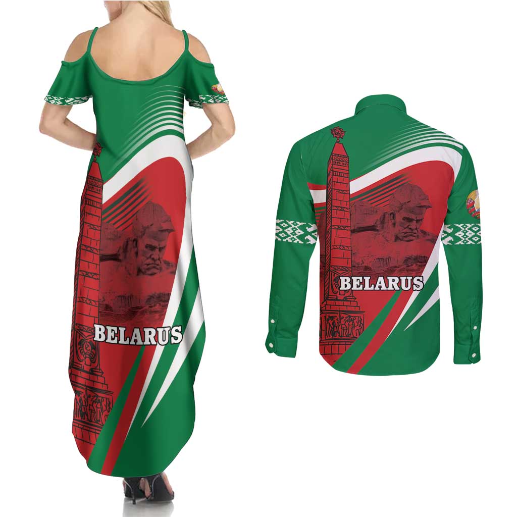 Belarus Independence Day Couples Matching Summer Maxi Dress and Long Sleeve Button Shirt Brest Fortress And Victory Square
