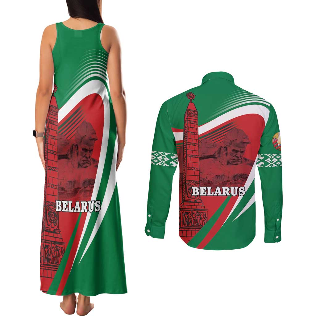 Belarus Independence Day Couples Matching Tank Maxi Dress and Long Sleeve Button Shirt Brest Fortress And Victory Square
