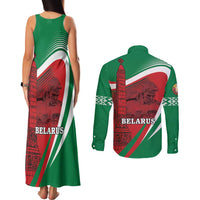 Belarus Independence Day Couples Matching Tank Maxi Dress and Long Sleeve Button Shirt Brest Fortress And Victory Square