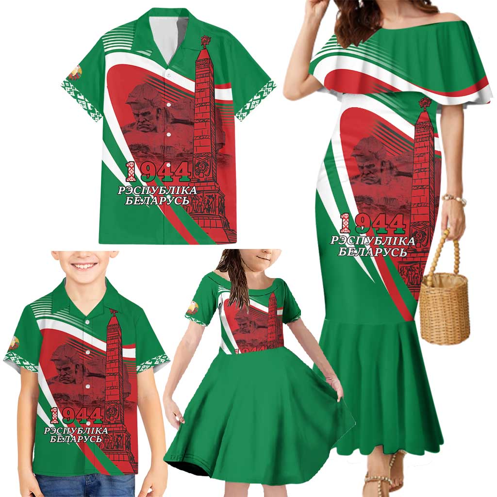 Belarus Independence Day Family Matching Mermaid Dress and Hawaiian Shirt Brest Fortress And Victory Square