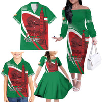 Belarus Independence Day Family Matching Off The Shoulder Long Sleeve Dress and Hawaiian Shirt Brest Fortress And Victory Square