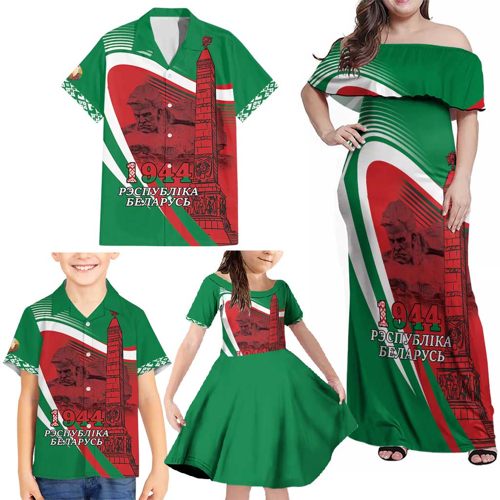 Belarus Independence Day Family Matching Off Shoulder Maxi Dress and Hawaiian Shirt Brest Fortress And Victory Square