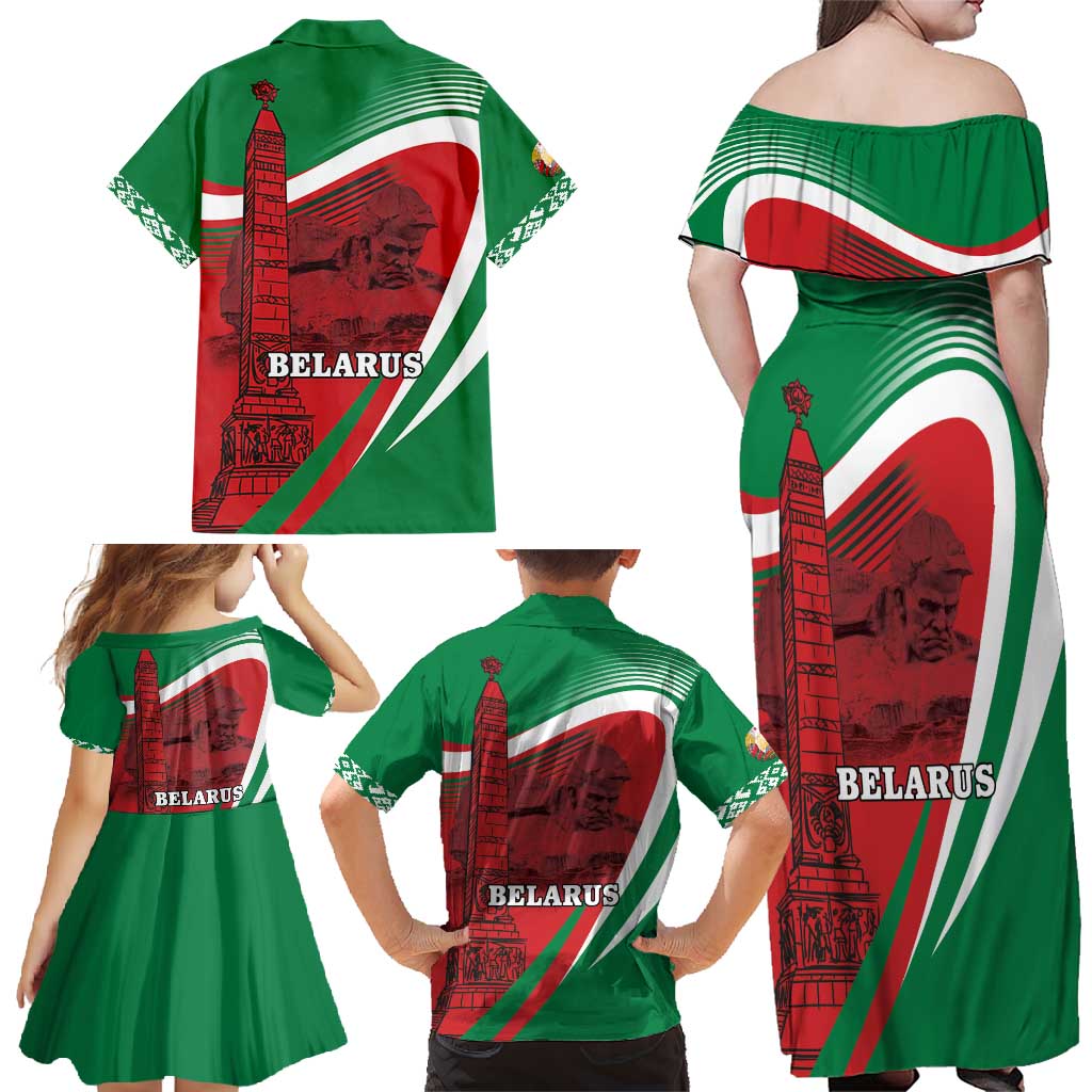 Belarus Independence Day Family Matching Off Shoulder Maxi Dress and Hawaiian Shirt Brest Fortress And Victory Square