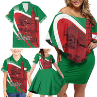Belarus Independence Day Family Matching Off Shoulder Short Dress and Hawaiian Shirt Brest Fortress And Victory Square