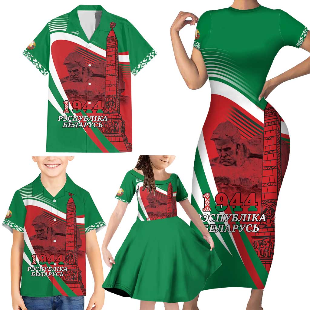 Belarus Independence Day Family Matching Short Sleeve Bodycon Dress and Hawaiian Shirt Brest Fortress And Victory Square
