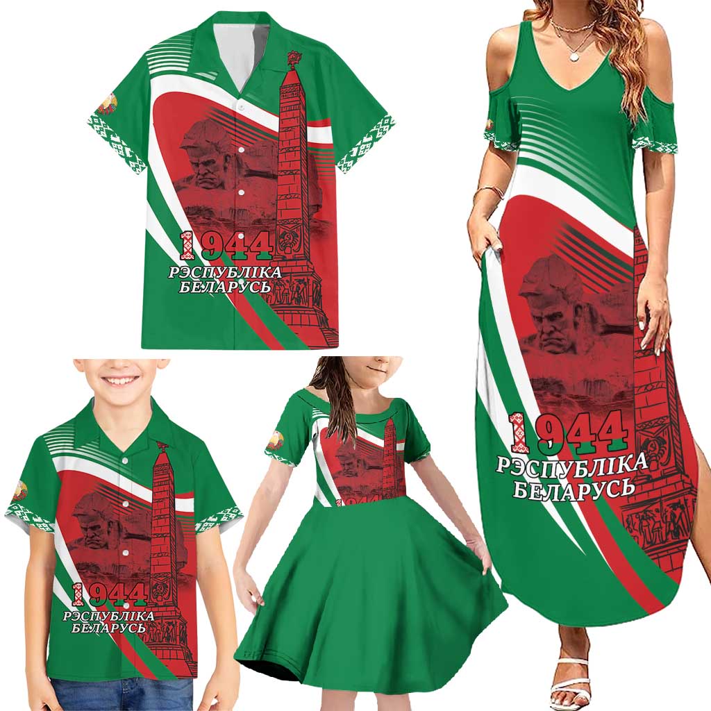 Belarus Independence Day Family Matching Summer Maxi Dress and Hawaiian Shirt Brest Fortress And Victory Square