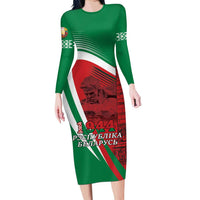 Belarus Independence Day Long Sleeve Bodycon Dress Brest Fortress And Victory Square