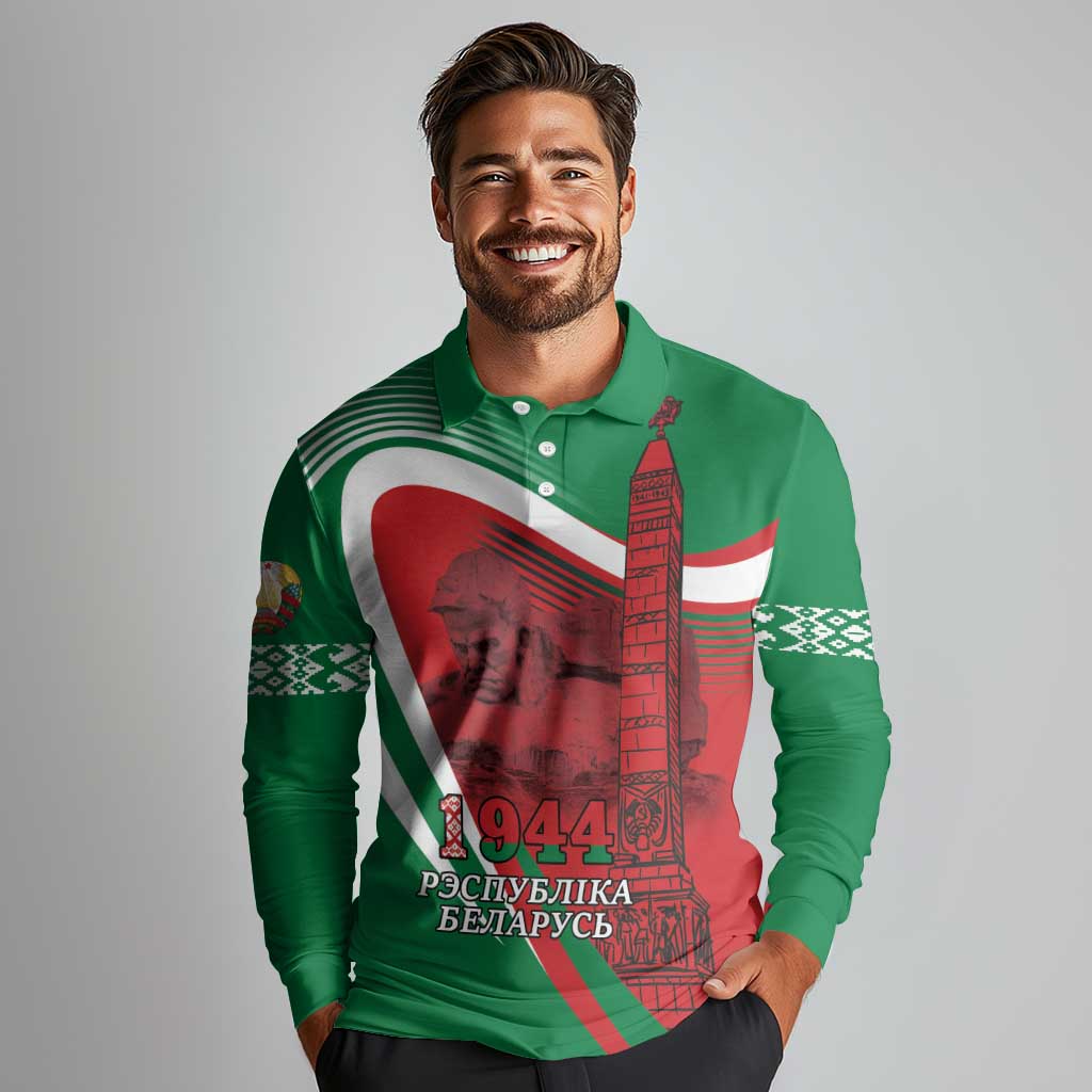 Belarus Independence Day Long Sleeve Polo Shirt Brest Fortress And Victory Square