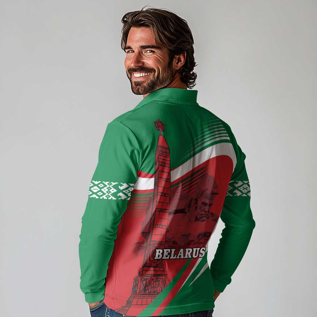 Belarus Independence Day Long Sleeve Polo Shirt Brest Fortress And Victory Square
