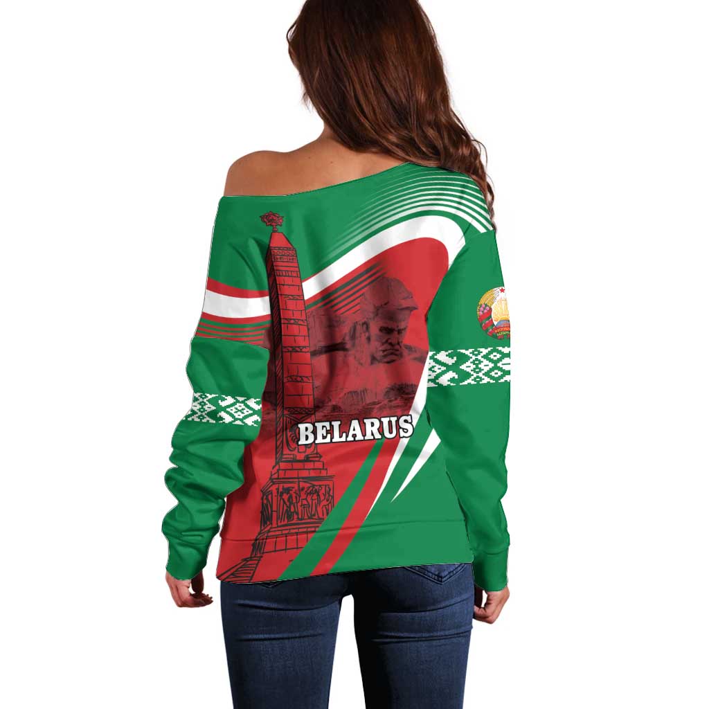Belarus Independence Day Off Shoulder Sweater Brest Fortress And Victory Square