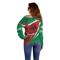 Belarus Independence Day Off Shoulder Sweater Brest Fortress And Victory Square