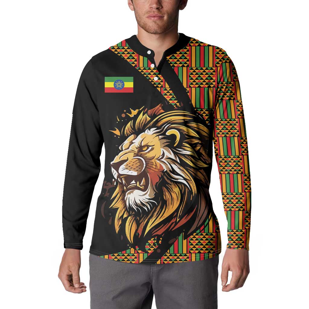 Ethiopia Button Sweatshirt Ethiopian Lion Style Pattern - Wonder Print Shop