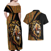 Ethiopia Couples Matching Off Shoulder Maxi Dress and Hawaiian Shirt Ethiopian Lion Style Pattern - Wonder Print Shop
