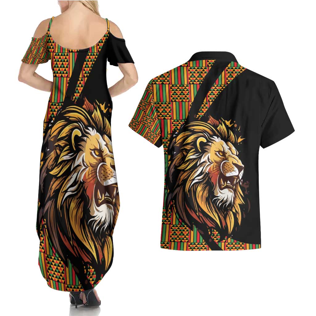 Ethiopia Couples Matching Summer Maxi Dress and Hawaiian Shirt Ethiopian Lion Style Pattern - Wonder Print Shop