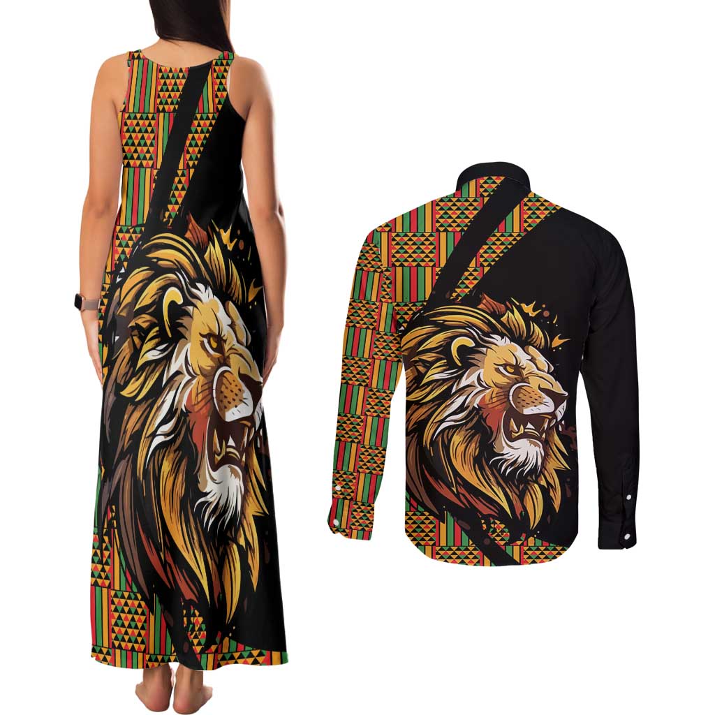 Ethiopia Couples Matching Tank Maxi Dress and Long Sleeve Button Shirt Ethiopian Lion Style Pattern - Wonder Print Shop