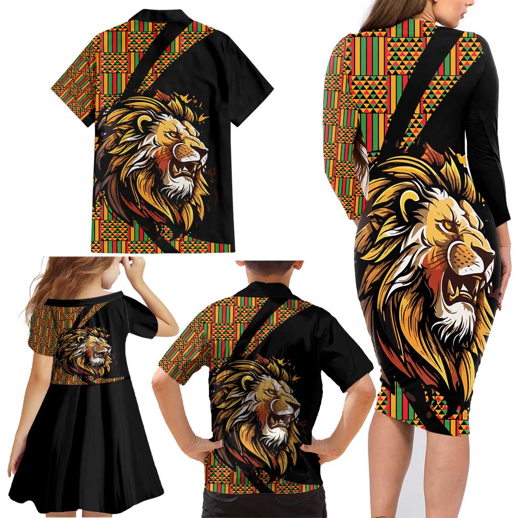 Ethiopia Family Matching Long Sleeve Bodycon Dress and Hawaiian Shirt Ethiopian Lion Style Pattern - Wonder Print Shop