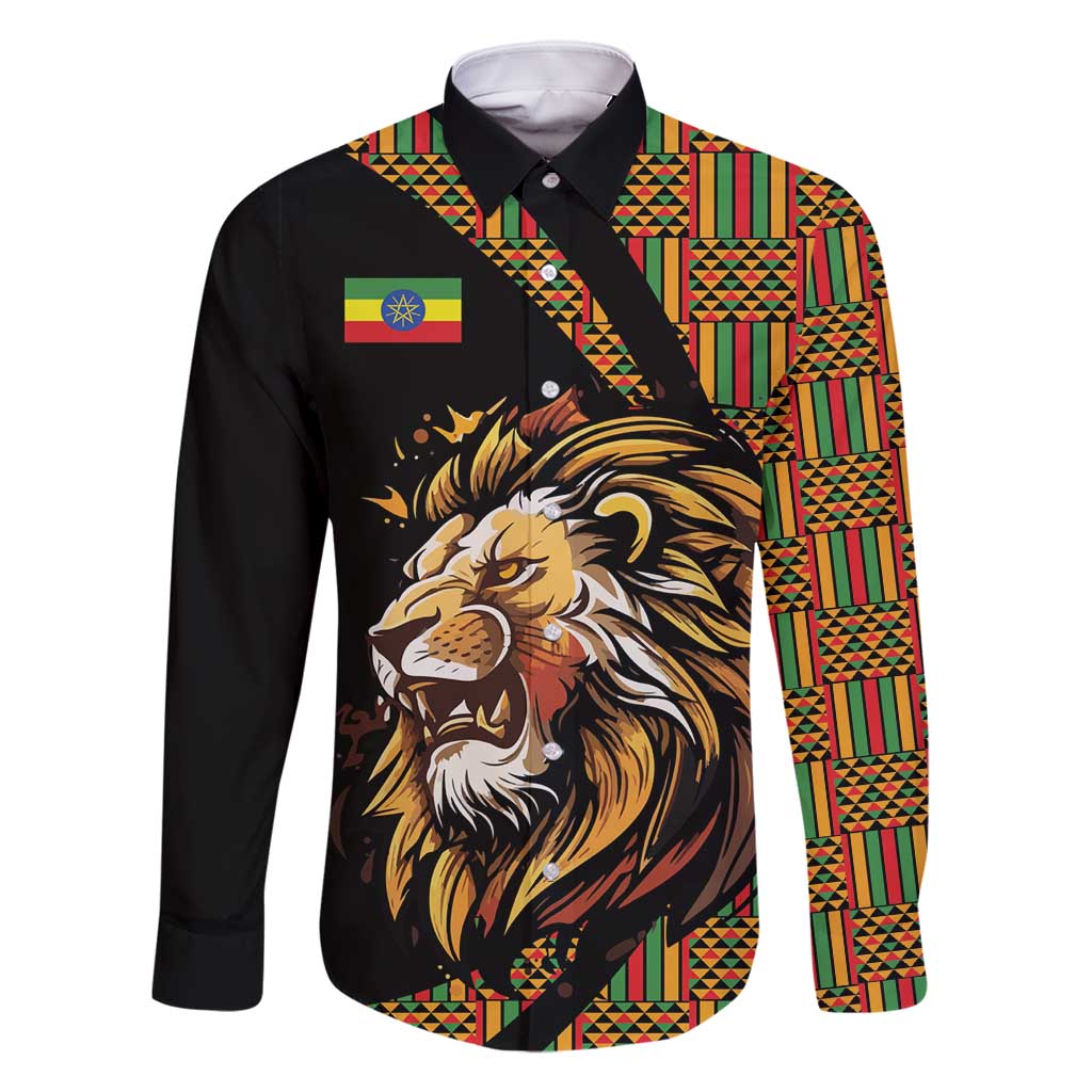 Ethiopia Family Matching Long Sleeve Bodycon Dress and Hawaiian Shirt Ethiopian Lion Style Pattern - Wonder Print Shop