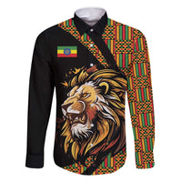 Ethiopia Family Matching Long Sleeve Bodycon Dress and Hawaiian Shirt Ethiopian Lion Style Pattern - Wonder Print Shop