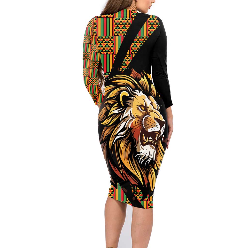Ethiopia Family Matching Long Sleeve Bodycon Dress and Hawaiian Shirt Ethiopian Lion Style Pattern - Wonder Print Shop