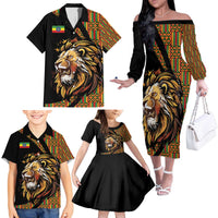 Ethiopia Family Matching Off The Shoulder Long Sleeve Dress and Hawaiian Shirt Ethiopian Lion Style Pattern - Wonder Print Shop
