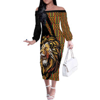 Ethiopia Family Matching Off The Shoulder Long Sleeve Dress and Hawaiian Shirt Ethiopian Lion Style Pattern - Wonder Print Shop
