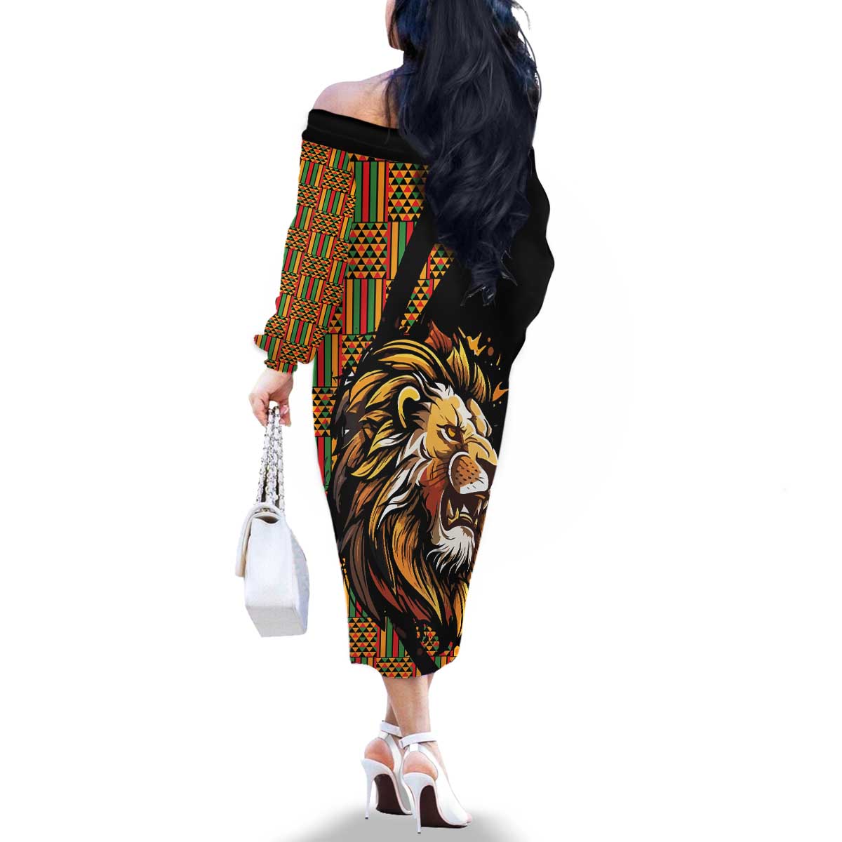 Ethiopia Family Matching Off The Shoulder Long Sleeve Dress and Hawaiian Shirt Ethiopian Lion Style Pattern - Wonder Print Shop
