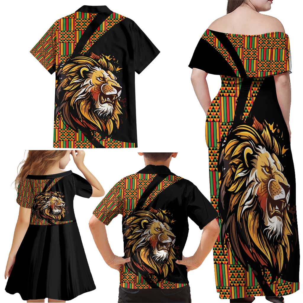 Ethiopia Family Matching Off Shoulder Maxi Dress and Hawaiian Shirt Ethiopian Lion Style Pattern - Wonder Print Shop