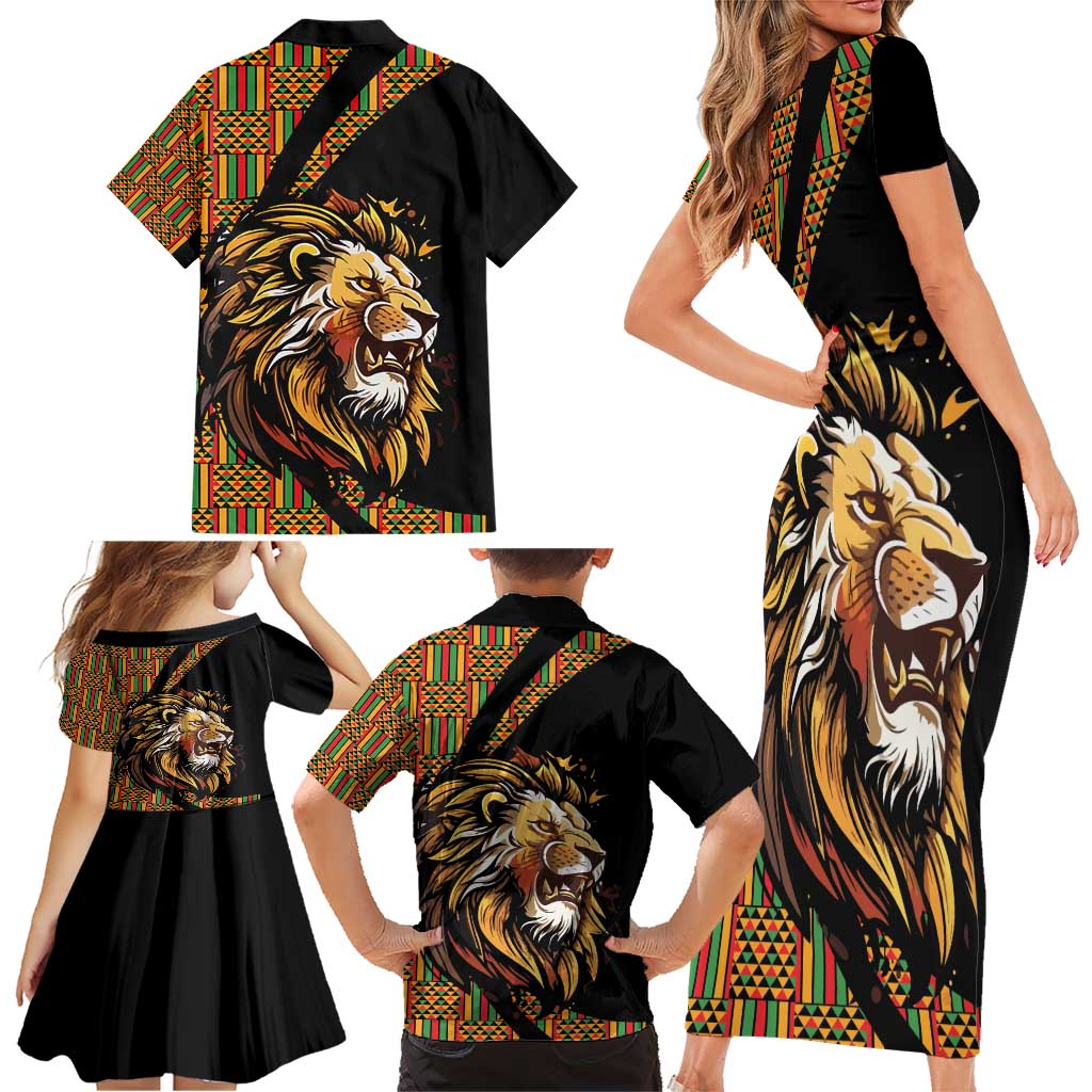 Ethiopia Family Matching Short Sleeve Bodycon Dress and Hawaiian Shirt Ethiopian Lion Style Pattern - Wonder Print Shop