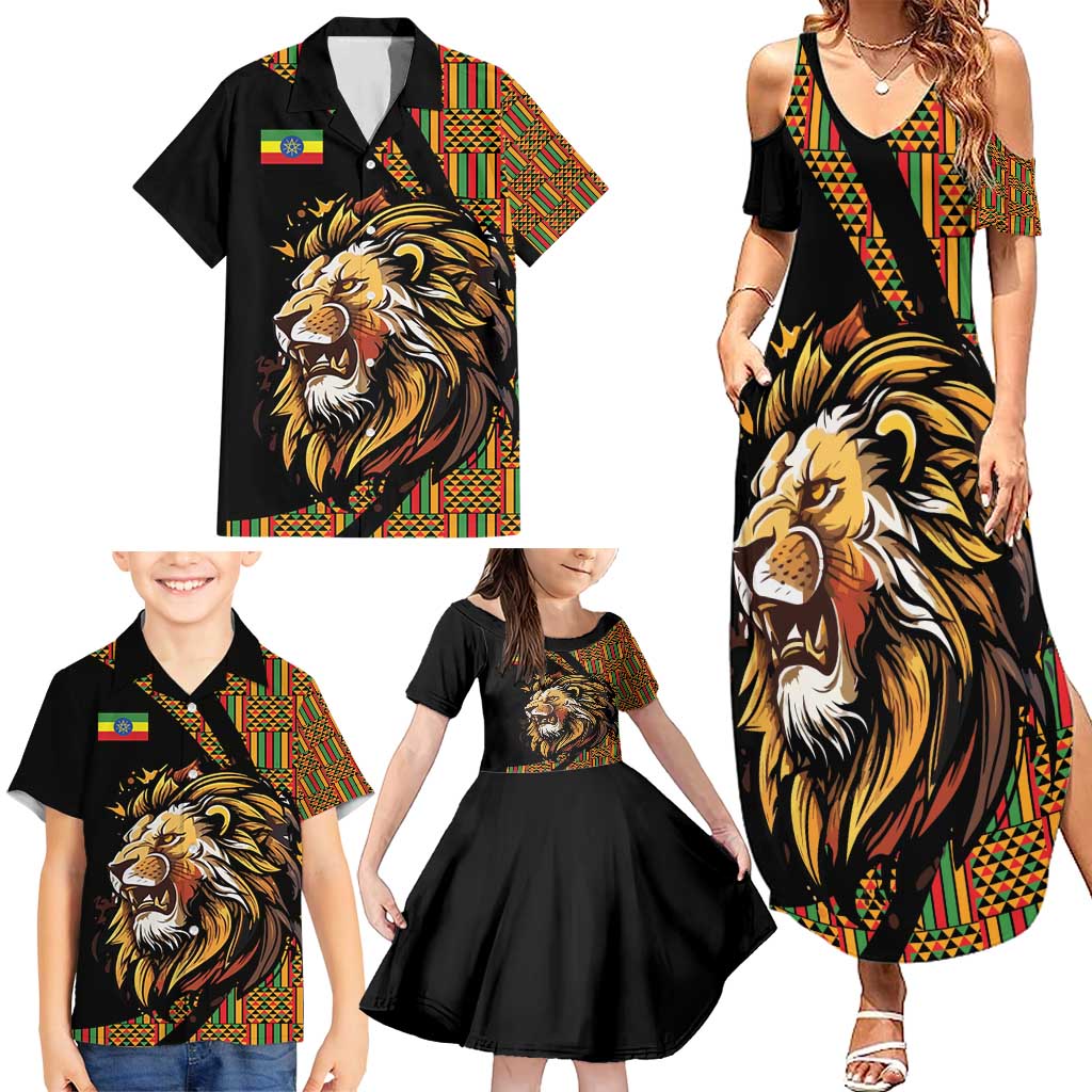 Ethiopia Family Matching Summer Maxi Dress and Hawaiian Shirt Ethiopian Lion Style Pattern - Wonder Print Shop
