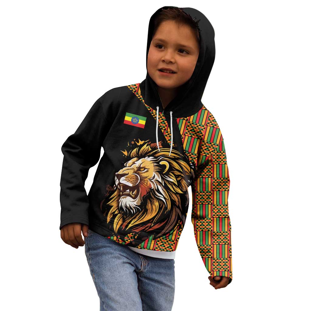 Ethiopia Kid Hoodie Ethiopian Lion Style Pattern - Wonder Print Shop