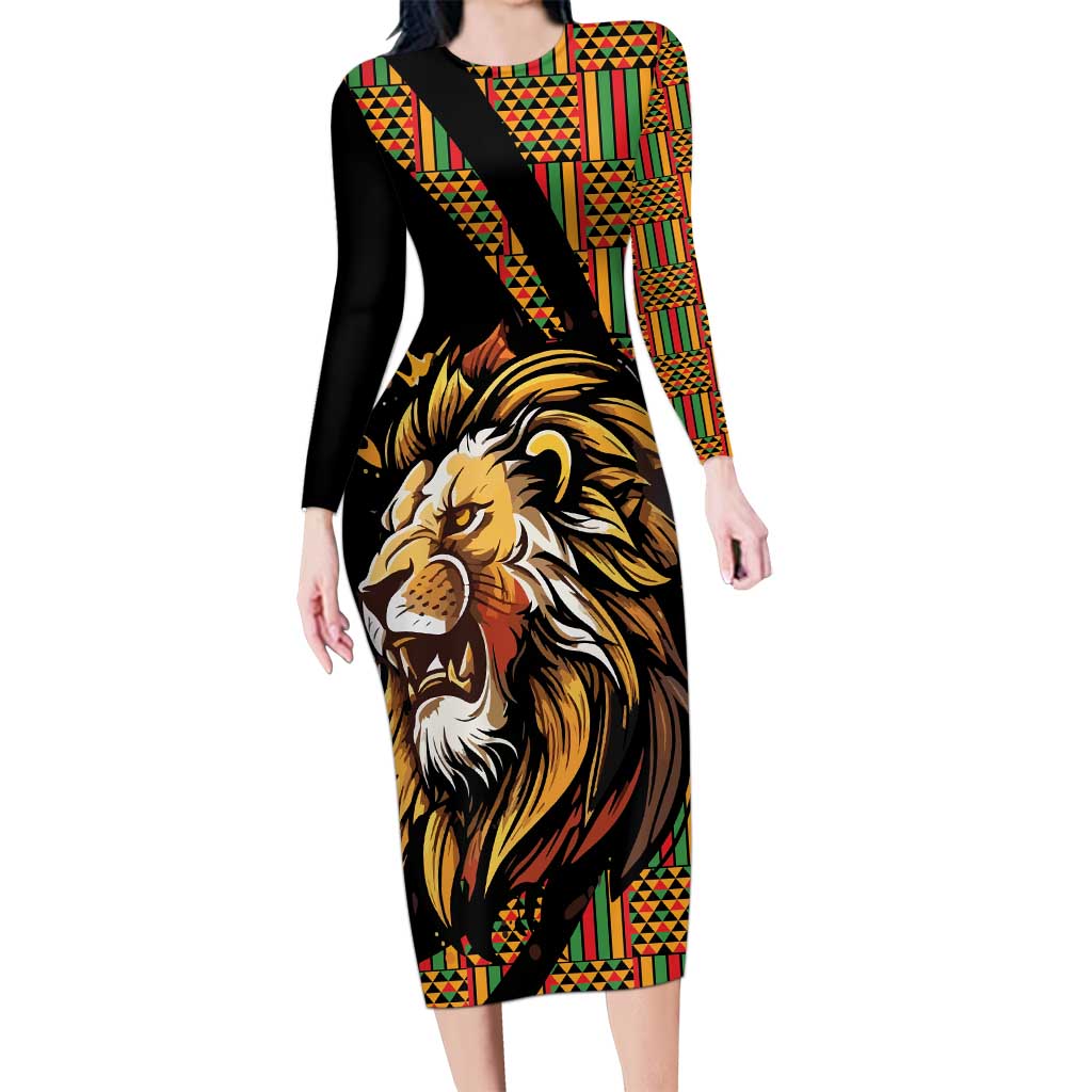 Ethiopia Long Sleeve Bodycon Dress Ethiopian Lion Style Pattern - Wonder Print Shop