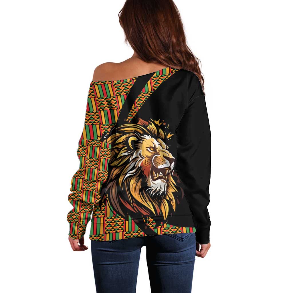 Ethiopia Off Shoulder Sweater Ethiopian Lion Style Pattern - Wonder Print Shop
