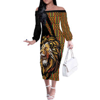 Ethiopia Off The Shoulder Long Sleeve Dress Ethiopian Lion Style Pattern - Wonder Print Shop