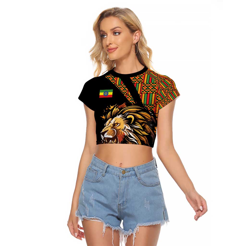 Ethiopia Raglan Cropped T Shirt Ethiopian Lion Style Pattern - Wonder Print Shop