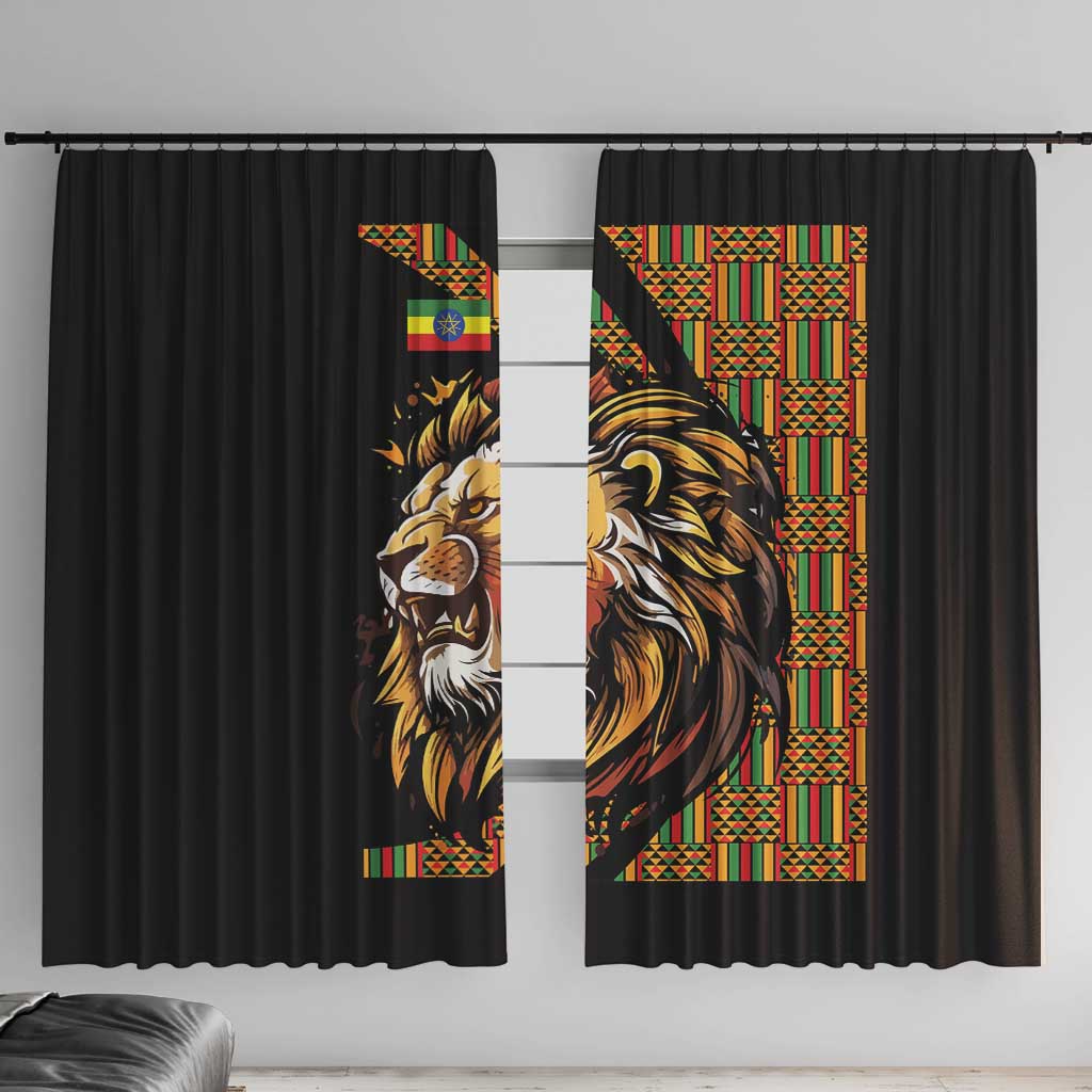 Ethiopia Window Curtain Ethiopian Lion Style Pattern - Wonder Print Shop