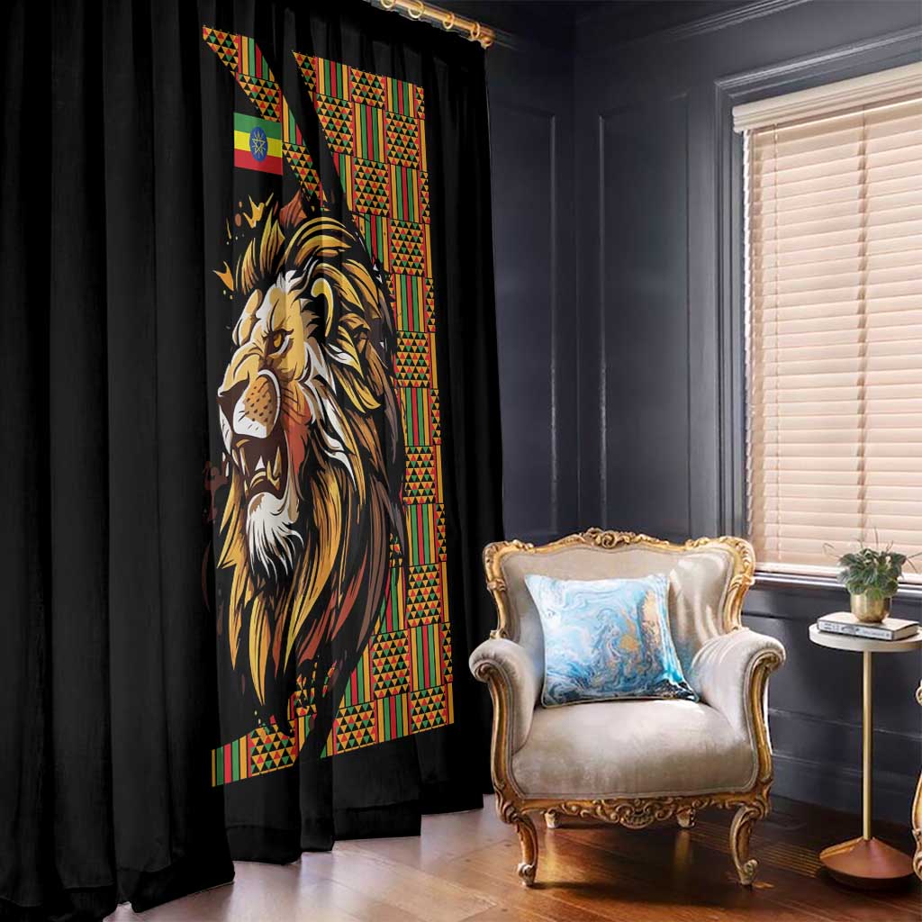 Ethiopia Window Curtain Ethiopian Lion Style Pattern - Wonder Print Shop