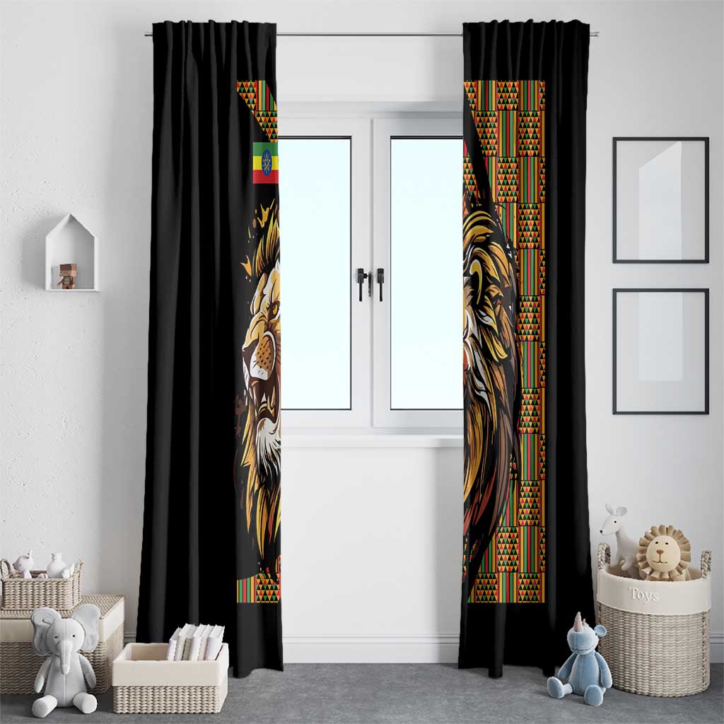 Ethiopia Window Curtain Ethiopian Lion Style Pattern - Wonder Print Shop