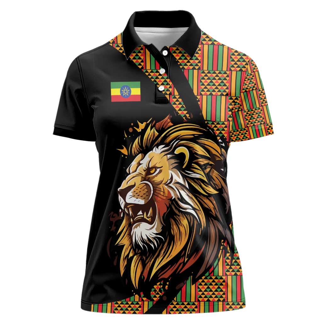 Ethiopia Women Polo Shirt Ethiopian Lion Style Pattern - Wonder Print Shop
