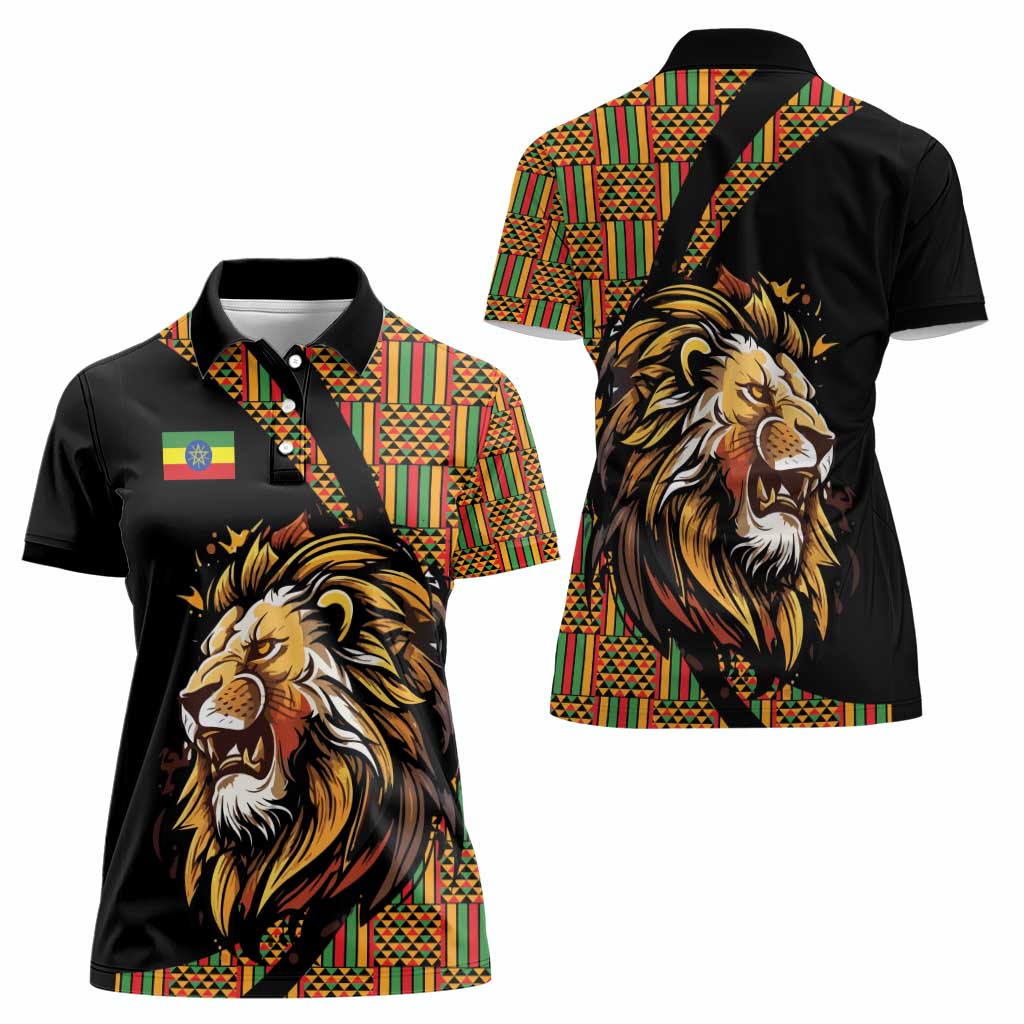 Ethiopia Women Polo Shirt Ethiopian Lion Style Pattern - Wonder Print Shop