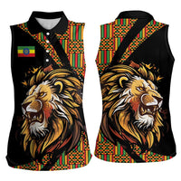 Ethiopia Women Sleeveless Polo Shirt Ethiopian Lion Style Pattern - Wonder Print Shop