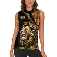 Ethiopia Women Sleeveless Polo Shirt Ethiopian Lion Style Pattern - Wonder Print Shop