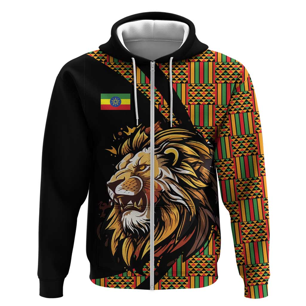 Ethiopia Zip Hoodie Ethiopian Lion Style Pattern - Wonder Print Shop