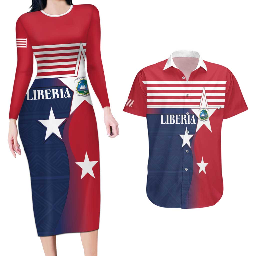 Liberia National Flag Day Couples Matching Long Sleeve Bodycon Dress and Hawaiian Shirt All Hail Liberia Hail