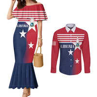 Liberia National Flag Day Couples Matching Mermaid Dress and Long Sleeve Button Shirt All Hail Liberia Hail